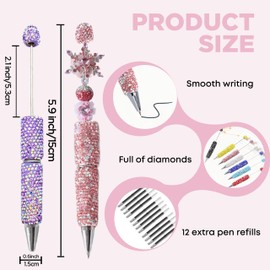 Liplustoyi 10Pcs Glitter Beadable Pen Full Rhinestone Fancy Pens for Beads Cute Journalling Diamond Pens for Women Fun Bling Ballpoint Pens Tween Girls Gifts Trendy Stuff (Purple + pink)