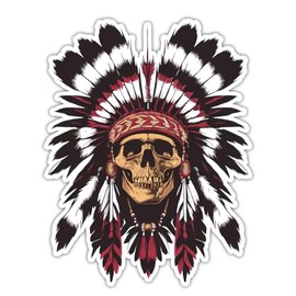 American Native Indian Skull Chief Headdress Skeleton Car Decals Stickers 5 Inch Funny Bumper Stickers for Cars Cute Laptop Sticker.