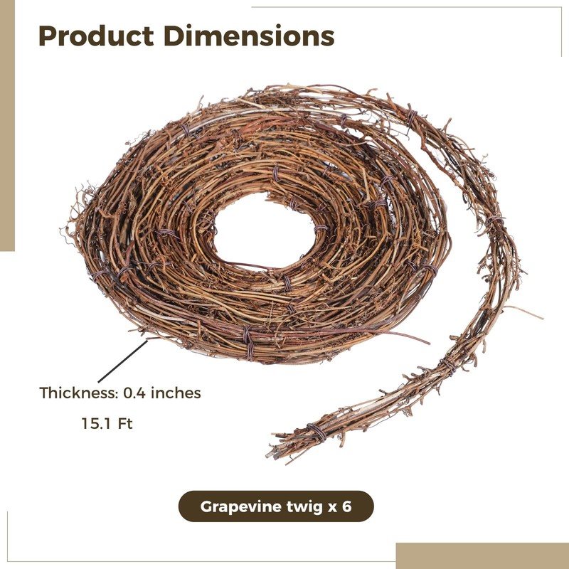 6 PCS Natural Grapevine Twig Vines, 15 Ft Rustic Garland