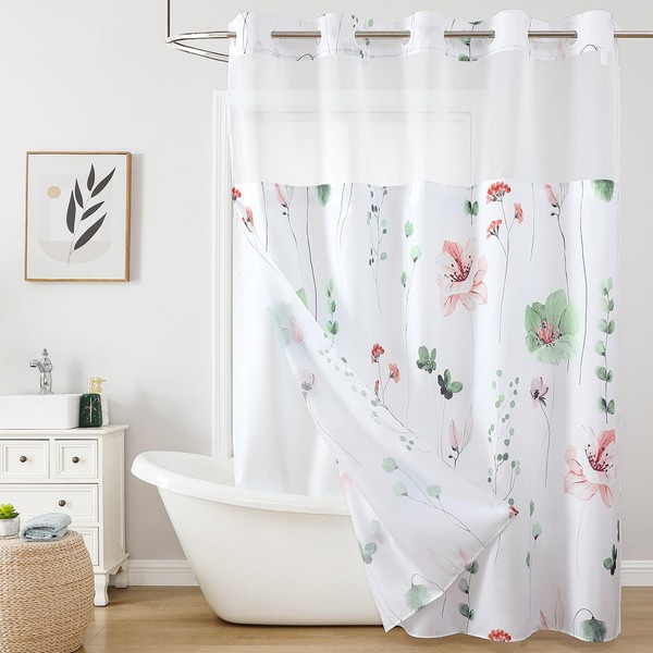 QiyI Flower Shower Curtain with Snap in Liner, Sage Green