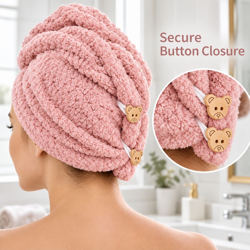 Absorbent Hair Towel Wrap for Wet Hair – Button Closure