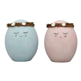 MACOSA HOME Easter Eggs Set of 2 with Wreath Easter Decoration Modern Egg Pink Blue Figure Easter Decoration Table Decoration