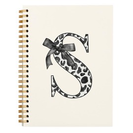 Bnwepo Cute Preppy Black Bow Leopard Cheetah Initial Notebook Journal Diary S, Preppy Cute Notebook Leopard Cheetah Black Bow Supplies for School,College,Work,Teen Girls Kids,Aesthetic Notebooks, 5.5x8.3 Inches