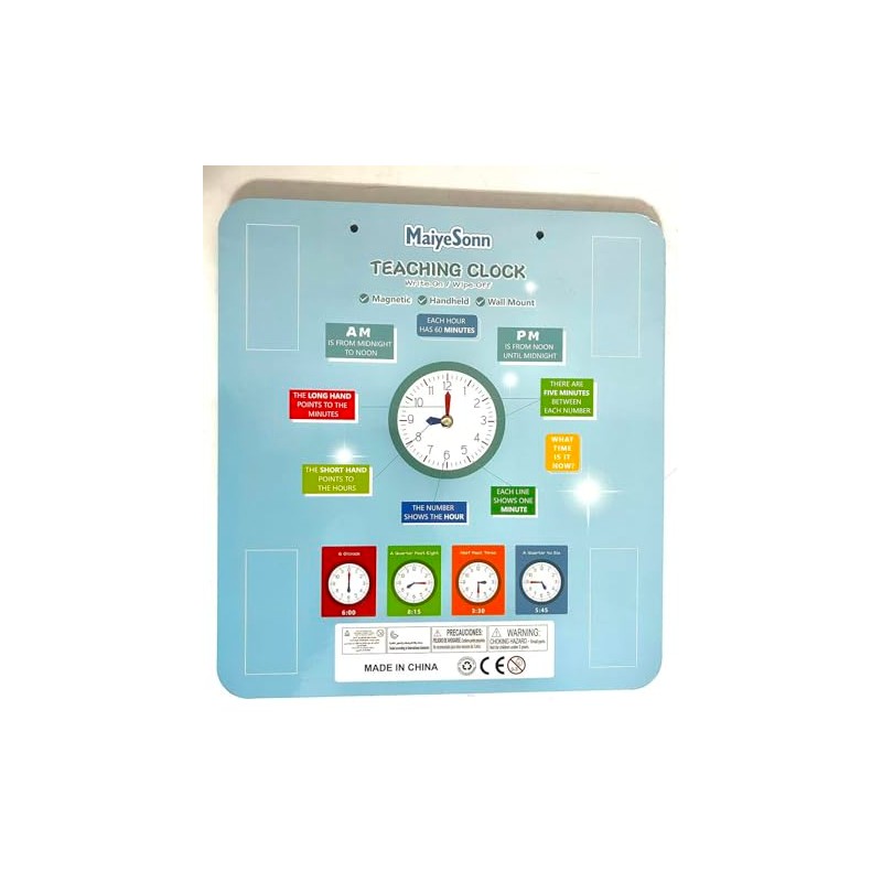 Teaching Clocks for Kids, Large Magnetic Writable Dry Erase Learning