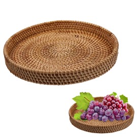 Ciieeo Cesta De Almacenamiento De Mimbre Mesa De Centro De Mimbre Bandeja Cargadores para Platos De Cena Cesta De Mimbre para Servir Bandeja Redonda De Mimbre Cargadores De Placas