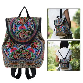 OFKPO Lady Retro National Wind Bag Handmade Canvas Embroidered Small Backpack for Travel or School(Size:18 * 9 * 24cm)