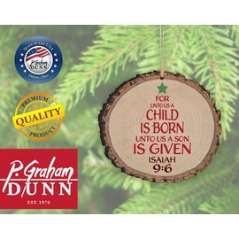 Unto Us a Child is Born Luke 2:11 Wood Tree Bark 4 inch Christmas Tree Ornament, Multicolor, 3.5 x 3.75