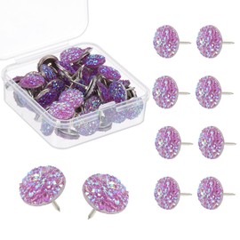 PATIKIL 50Pcs Diamond Push Pins, Glitter Rhinestone Decorative Thumb Tacks Shiny Push Pins for Cork Board Bulletin Board Photo Memo Wall Hangings, Purple