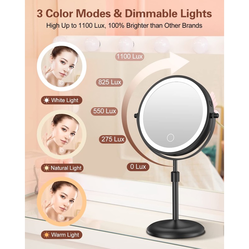 Benbilry Lighted Makeup Mirror with 10X Magnification & 3 Color
