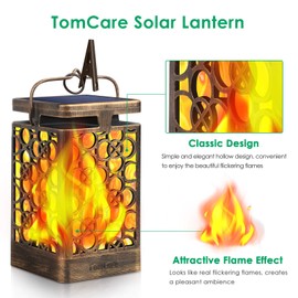 TomCare Solar Lights Upgraded Solar Lantern Flickering Flame Outdoor Hanging Lantern Decorative Lighting Solar Powered Waterproof LED Flame Umbrella Lights for Patio Garden Deck, 2 Pack(Bronze)