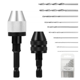 FIHODONE Drill Chuck with 10 x 0.8-3.0 mm Drill Set, 1/4 Inch Hex Shank Drill Adapter, Keyless Chuck 0.3-6.5 mm and 0.3-3.6 mm, Accessories for Drill Chuck for Conversion Tool