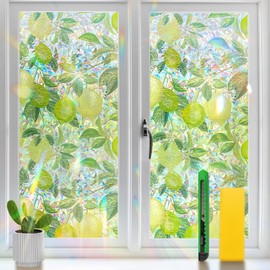 Carethos Stained Glass Window Film Rainbow Window Privacy Film with Installation Kits, 3D Static Cling Decorative Windows Decals, UV Blocking & Heat Control Non-Adhesive (Lemon, 11.8"x78.7")