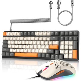 ZIYOU LANG K3 Mechanical Gaming Keyboard and Mouse Combo Wired Coiled Cable - White-Red Switch