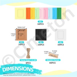 Cimeton 40Pcs 4" Paper Picture Frames Colorful Cardboard Picture Frames Kit with Wooden Clips and String Paper Photo Frame DIY Cardboard Photo Frames for Wall Decor