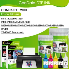 CenDale CenDale Premium DTF Yellow Ink - 500ML DTF Transfer Ink for PET Film, Refill DTF Ink Yellow for Epson ET-8550, L1800, L800, R2400, R1390, P400, P800, XP15000, Heat Transfer Printing Direct to Film