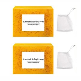 3PCS Lemon Turmeric KojicAcid Soap, Turmeric & KojicAcid Brightening Soap, DarkSpot Remove, Soap Body CareBody Wash Lemon Flawless Organicr, KojicAcid Soap:_2 Counts Soap+ 2 Counts Soap Bag