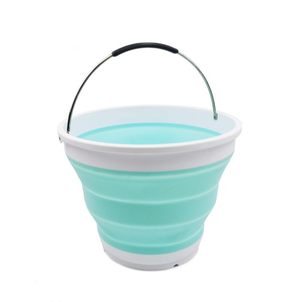 SAMMART 10L/2.6 Gallon Collapsible Plastic Bucket - Foldable Round Tub - Portable Fishing Water Pail - Space Saving Outdoor Waterpot, Size 31cm Dia (1, White/Lake Green)