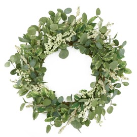 Furisin 20 inch Green Eucalyptus Wreath with Berry Spring Summer Wreath for Front Door Indoor Outdoor Farmhouse Home Wall Porch Decoration