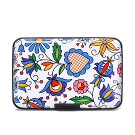 HAPPYLIVE SHOPPING Mini RFID Aluminum Wallet Slim Credit Card Case Business Cards Wallet Metal ID Case Credit Cards Holder for Women Men (Flower 1)