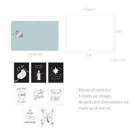 Monolike Little doodle cheer up message card KR - Mix 40 Mini Postcards, 20 envelopes Package