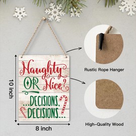 Christmas Decorations Winter Decoration Naughty or Nice Decisions Wooden Signs Rustic Hanging Plaque Home Wall Art 8" x 10" Sign Wall Decor for Farmhouse Home Kitchen