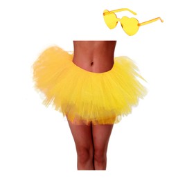 Tutu Skirt 5 Layered with Heart Sunglasses Tutus Tulle Ballet Tutu Skirts for Women & Girls Party Dance Dress (Yellow)