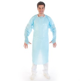 FRANZ MENSCH Hygonorm Examination Gowns with Thumb Hole Light | CPE, Blue, XL, L: 115 cm, W: 100 cm, Examination Gown, Disposable Gown
