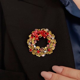 Rumtock - Corona de Navidad con diseño de flores, círculo abierto, con abalorio de diamantes de imitación amarillos, rojos, para festivales, fiestas familiares, joyas para traje