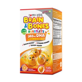 LABO Nutrition I My Kids Brain & Bones Chewable Burstlet, Gluten Free, for Stronger Bones & Behavioral Management, 76% Ultra-Concentrated rTG Form Omega 3 DHA Fish Oil, Vitamin D3 & K2, Orange