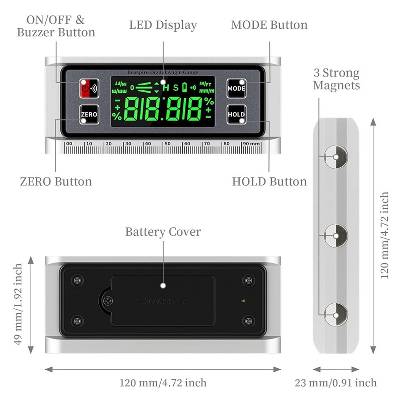 Digital Level Box Accurate Magnetic Portable Inclinometer Ruler Protractor for