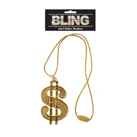 DOLLAR SIGN GOLD COLOURED NECKLACE GANGSTER PIMP FANCY DRESS CHAIN 70'S DADDY