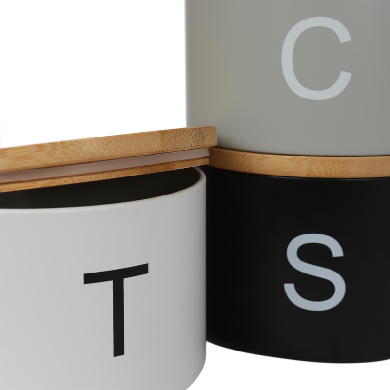 Harbour Housewares Stackable Tea Coffee Sugar Canisters with Bamboo Lids