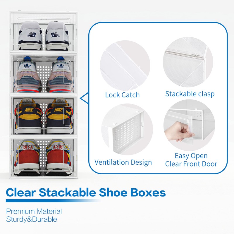 Seseno 12 Pack Shoe Organizer Storage Bins Clear Plastic Stackable