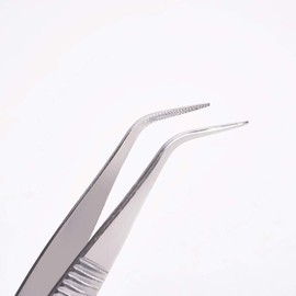 Utoolmart 1pcs 125mm Lenght Stainless Steel Tweezers with Curved Pointed Serrated Tip