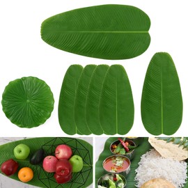 HUIANER Artificial Tropical Banana Leaves 7pcs Fake Banana Leaves Palate for Hawaiian Party Jungle Beach Theme Party Decorations Kitchen Table Decor Accessories