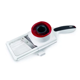 Zyliss E900040 Hand Held Food Slicer, Plastic/Stainless Steel, White/Red, Multi Function Veg Cutter and Slicer, Vegetable/Fruit, Julienne Slicer, Dishwasher Safe