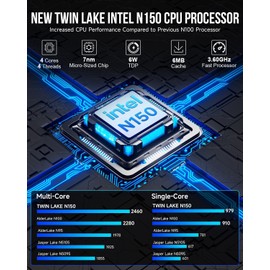 GMKtec Mini PC Intel N150 (up to 3.60GHz) Intel i226-V 2.5Gbps RJ45 Desktop Computers 16GB DDR4 256GB PCIe M.2 SSD/ 4K Dual HDMI/USB3.2/WiFi 6 BT5.2 for Office, Business