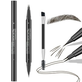 2-in-1 Dual-Ended Eyebrow Pencil, Microblading Eyebrow Pencil with 2 Fork Tip Applicator & Precise Brush Tip, 3D Magic Eyebrow Pencil, Smudge-proof Creates Natural Eyebrows