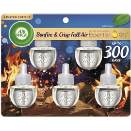 Air Wick Plug in Scented Oil Refill, 5ct, Bonfire and Crisp Fall Air, Essential Oils, Air Freshener Fall Scent, Fall décor