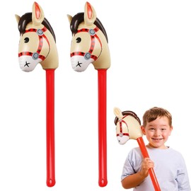 Pack of 2 stick horses, inflatable horse head sticks, inflatable horse toy, inflatable pony rod for children, decoration, cowboy themed party decoration