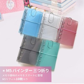 Clumami Sealing Book, Clear, A5, Binder, 5 Holes, Micro with Big Clip, Refillable, 10 Sheets, Simple Plain, Tri-Fold Type, Multiple Pockets, Easy to Carry (Transparent + 10 Inner Pages)