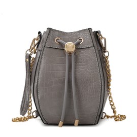 MKF Collection Women's Shoulder Bag, Croco Vegan Leather Crossbody Bag Drawstring Handbag Purse by Mia K, Cassidy Gray, Large