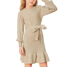 GRACE KARIN Cute Sweater Dress for Girl Long Sleeve Knit Fall Dress Size 8-10 Years Apricot