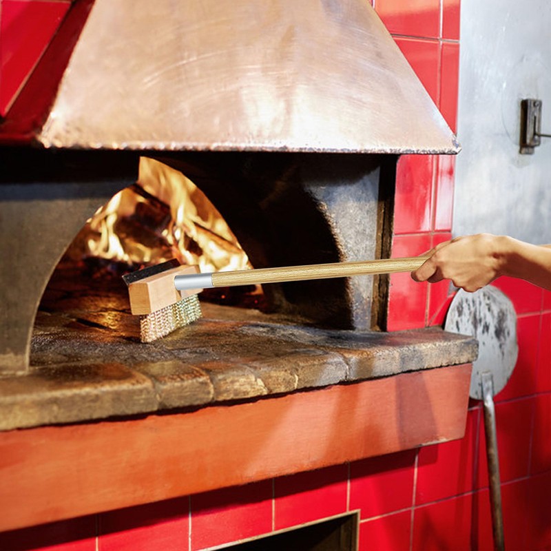 SHANGPEIXUAN Pizza Oven Brush Brass Bristles with Steel Scraper 60
