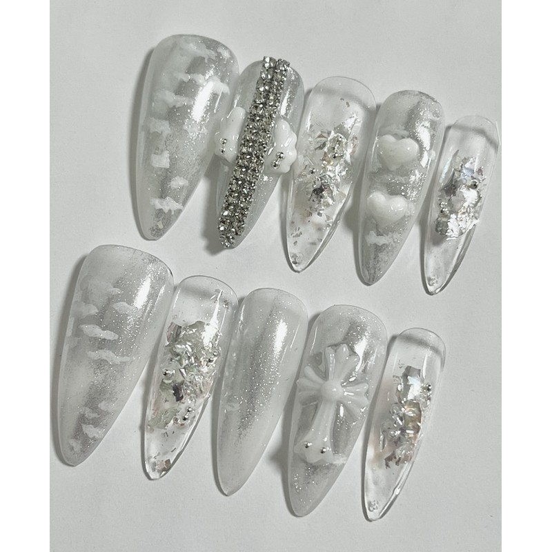Clear Cross Handmade Nail Tips - Almond (Length - part