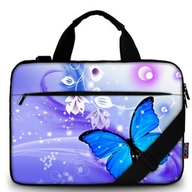 icolor 13 15 Inch Laptop Bag Protective Case with Shoulder Strap, 15.6 Inch Canvas Laptop Bag Tablet Holder Notebook Bag Handbag Messenger Briefcase, Blue butterfly