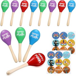 Lenwen 12 Pcs Happy Purim Wood Gragger Maracas Shakers with Stickers Colorful Noisemakers for Fun Jewish Holiday Party Favors Goodie Bag Fillers Festival Party Favors