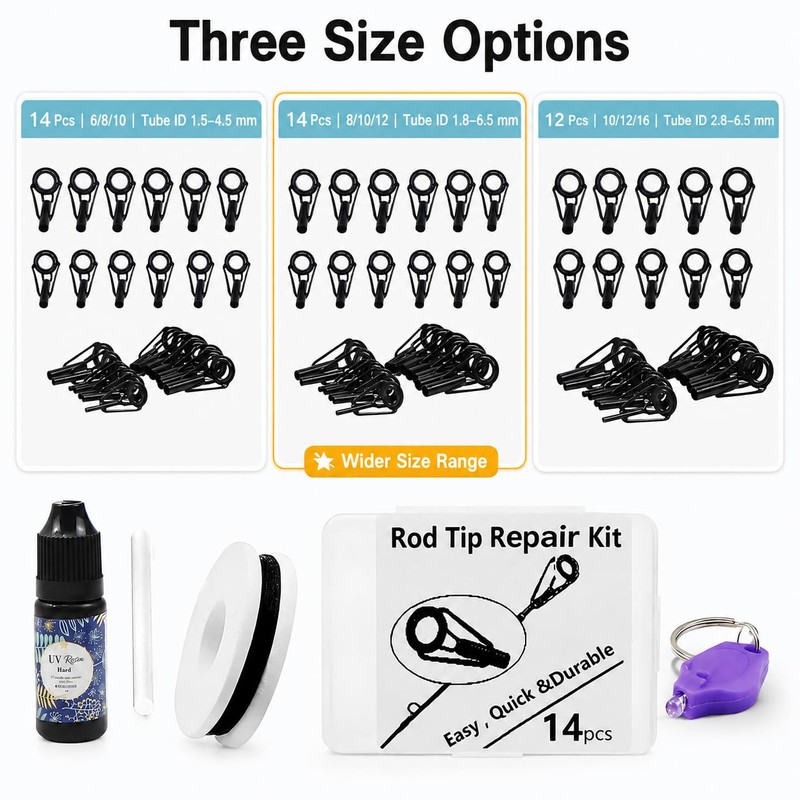 Fishing Rod Tip Repair Kit with UV Light & Glue
