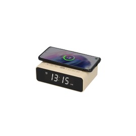FRUGALINO Wecker Digital mit QI-Ladefunktion, Kabelloses Laden, Digital Dual Alarm Clock, Schlummerfunktion, Ladestation mit dimmbarem Display in 5 Stufen, Wireless Charger, Wecker ohne Ticken, beige