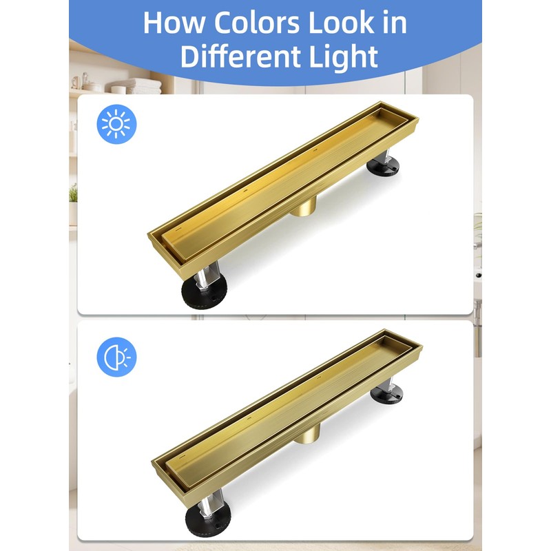 HTOH Gold Shower Drain, 24 Inch Linear Shower Drain with
